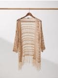 Ażurowe kimono z frędzlami - kremowy - HOUSE - small4