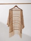 Ażurowe kimono z frędzlami - kremowy - HOUSE - small6