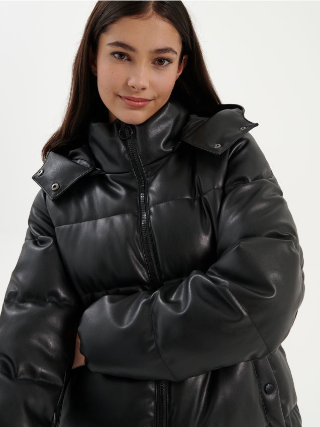 Ocieplana kurtka z imitacji skóry czarna - HOUSE - 0615N-99X