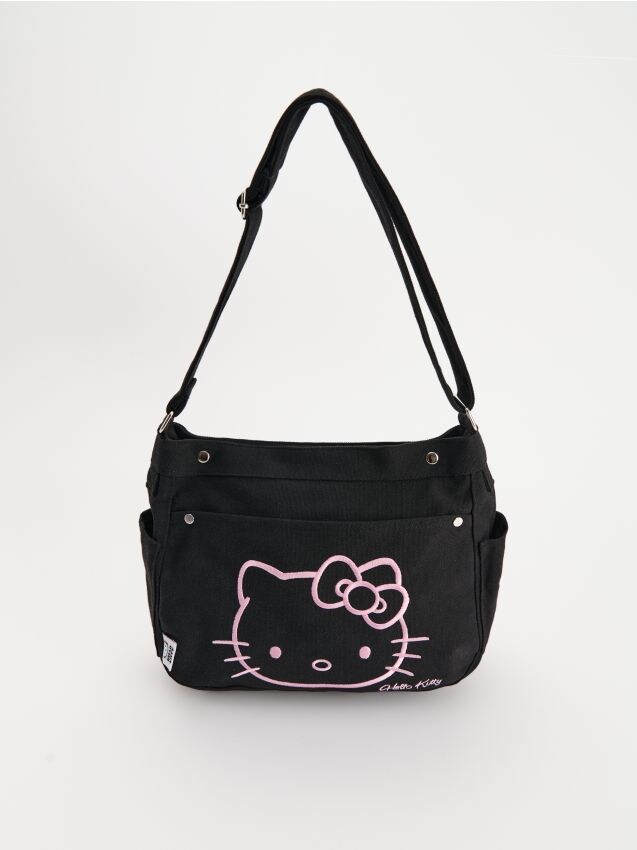 Czarna torebka z haftem Hello Kitty - HOUSE - 070EA-99X