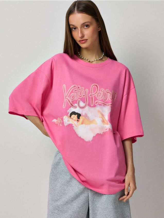 Tricou oversize cu imprimeu Katy Perry Culoare clar roz - HOUSE