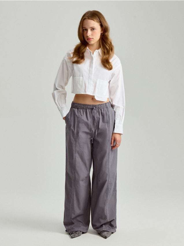 【BAON】[unisex] Hoppen brushed banding fleece parachute PT Parachute Pants Beige – FOUR Amsterdam