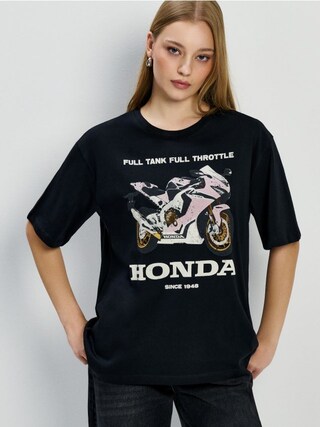 Maglietta Donna Fuori Spalla Con Stampa Pesce Nero - Top Estivo Oversize In Poliestere, Morbido E Traspirante, Taglie S-2XL