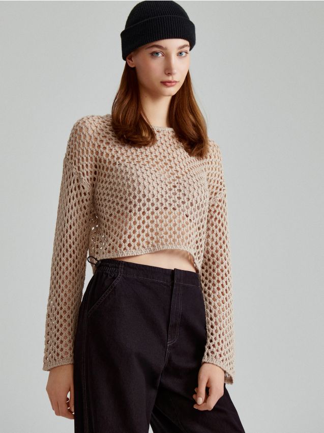 Pullover lochmuster beige clearance