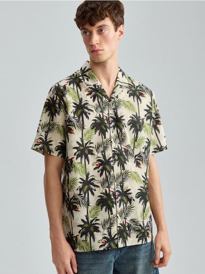 Bawełniana koszula z krótkim rękawem i motywem palm