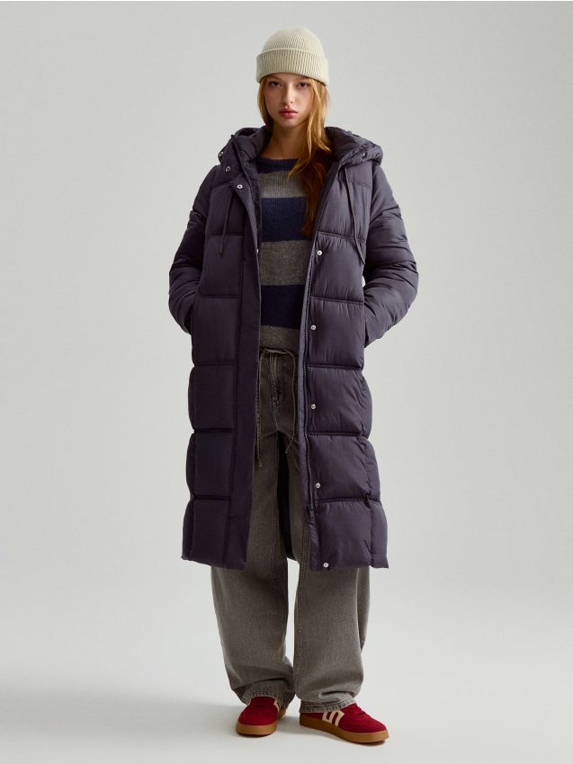 Καπιτονέ παλτό με κουκούλα