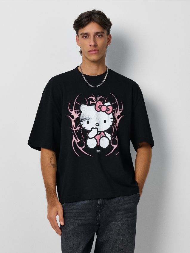 Czarna koszulka z nadrukiem Hello Kitty - HOUSE - 345EN-99X