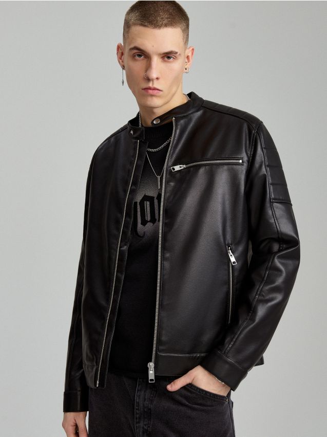 ashi 　IIROT Leather touch tech Coat Czarna kurtka z kapturem z imitacji skóry - HOUSE - 529FC-99X