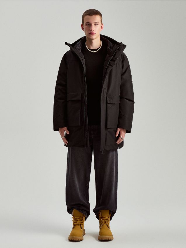 hype スラックス 黒 Czarne spodnie z przeszyciami Kolor czarny - MOHITO - 0232R-99X