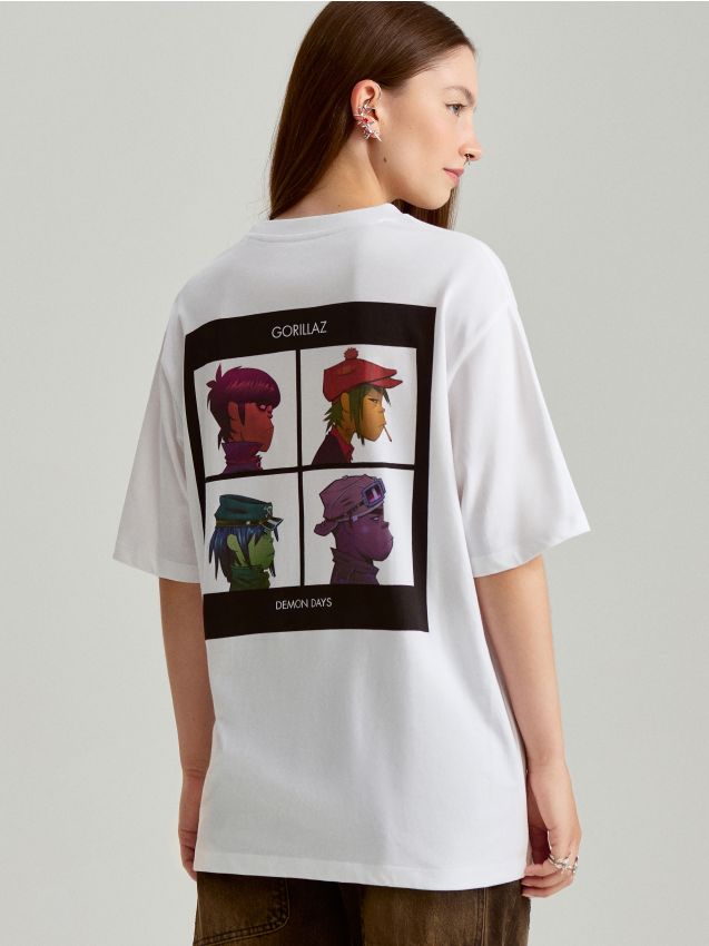 Tricou loose fit Gorillaz Culoare alb - HOUSE - 466CC-00X