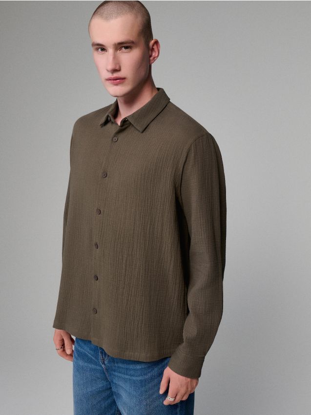 Oliwkowa koszula regular fit