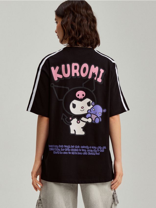 Футболка оверсайз з принтом Hello Kitty Kuromi Колір чорний