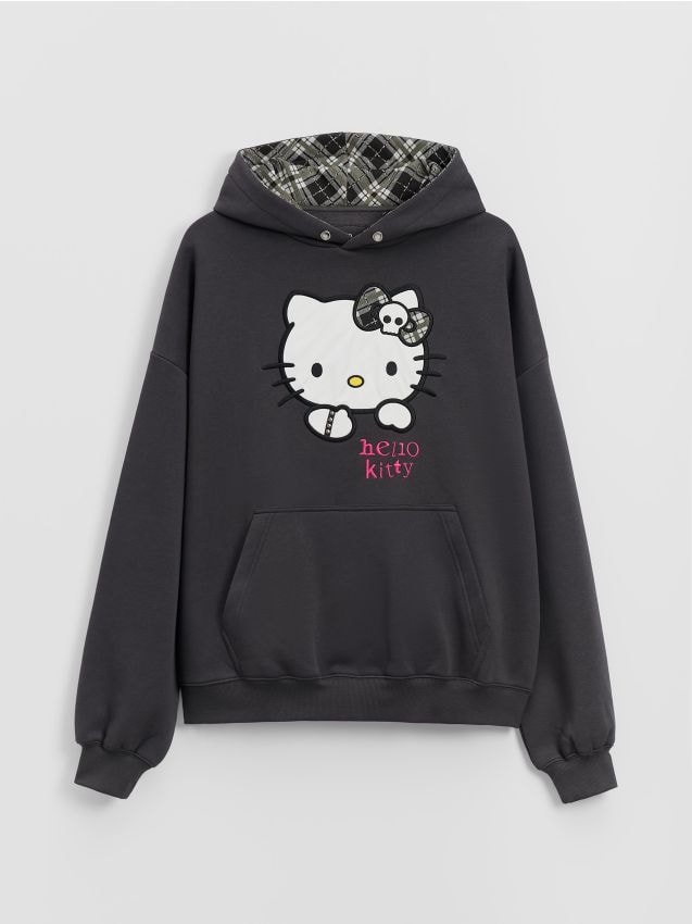 Hello Grafitowa bluza z kapturem z uszkami i nadrukiem Hello Kitty