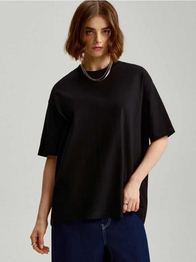 ず Czarna koszulka oversize basic - HOUSE - 617DU-99X