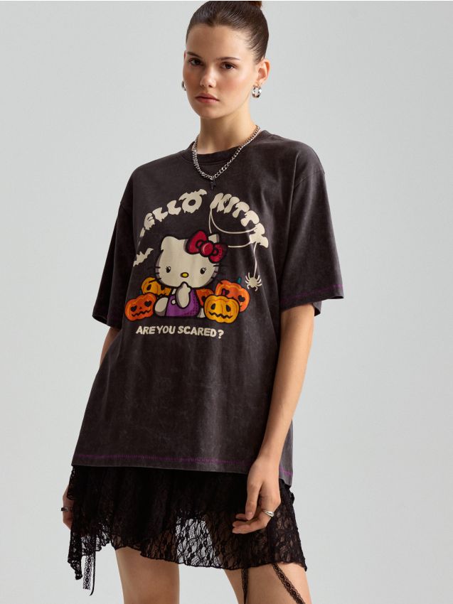 Футболка loose fit Hello Kitty Колір чорний - HOUSE - 678DA-99X