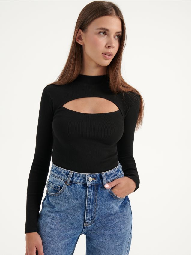 Blusa nera con cut-out sullo scollo Basic - Nero - HOUSE