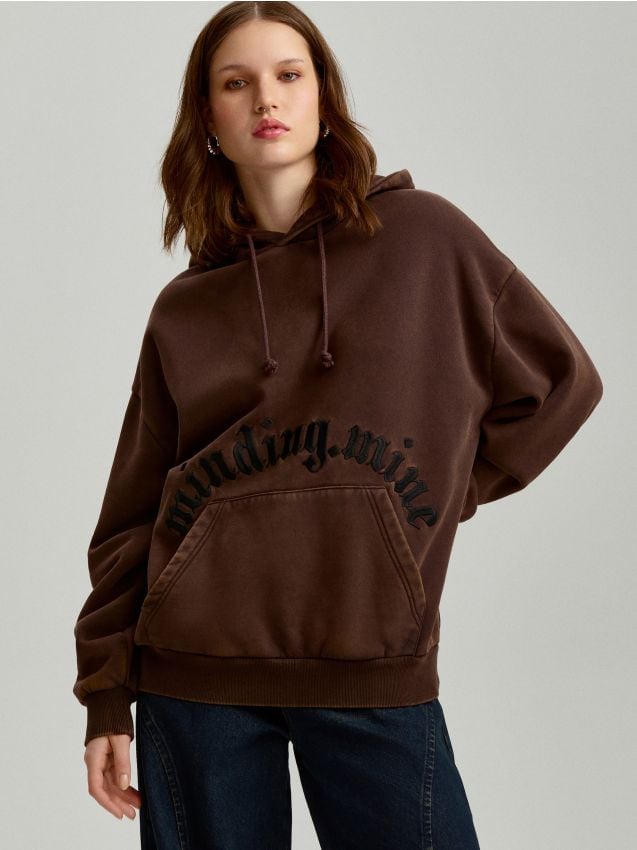 Brązowa bluza z kapturem i haftem - HOUSE - 717DM-89X