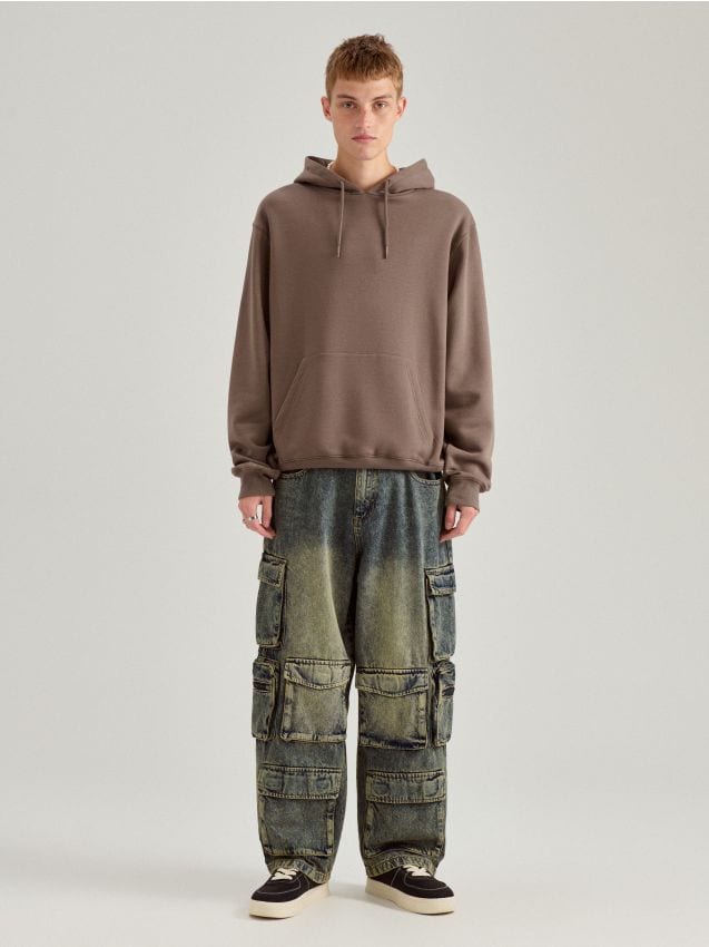 Jeansy typu skater z kieszeniami cargo acid wash - HOUSE