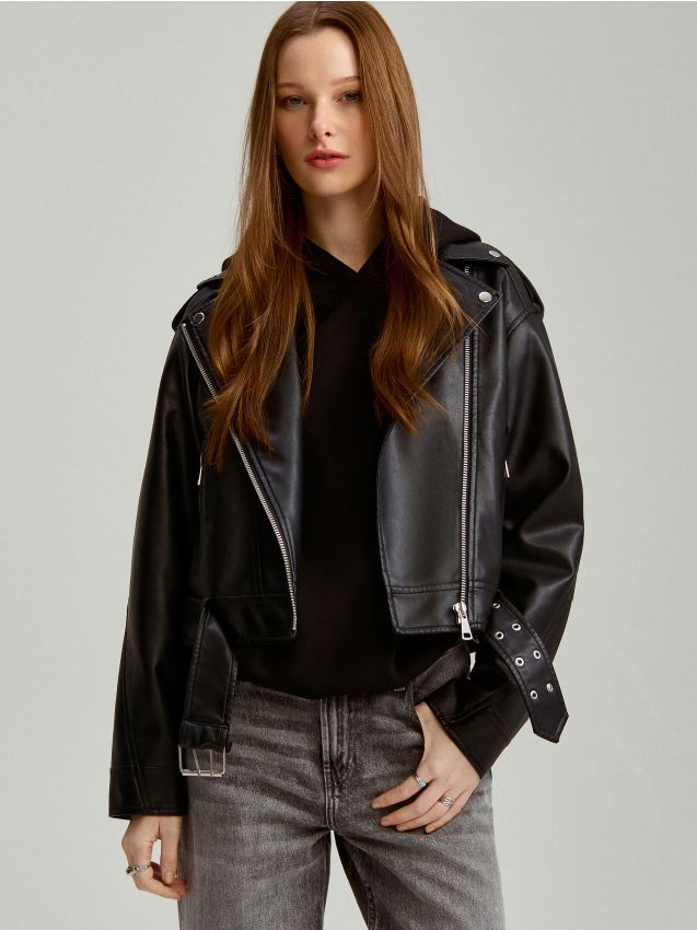 エマーキット Czarna kurtka biker oversize z paskiem - HOUSE - 780CJ-99X