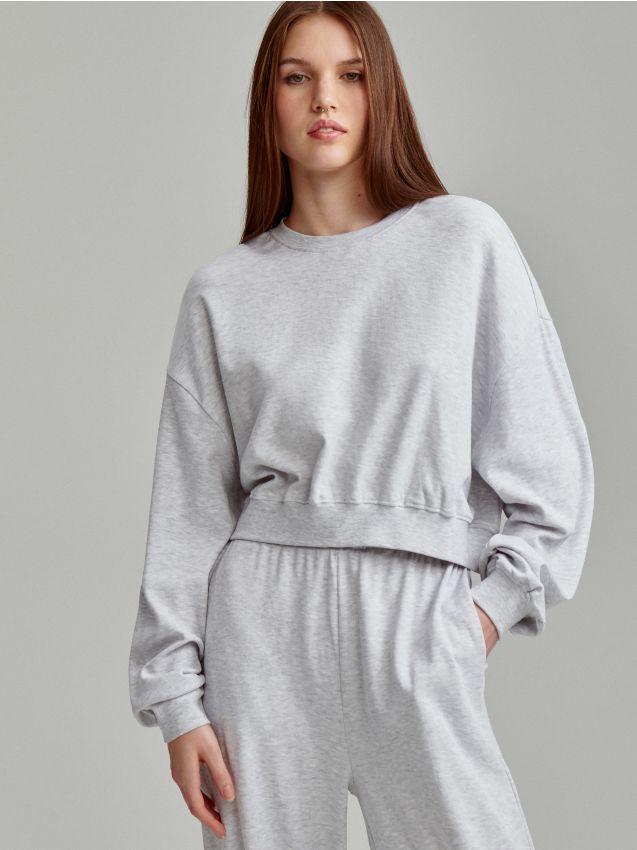 Jasnoszara bluza loungewear o skróconym kroju - HOUSE