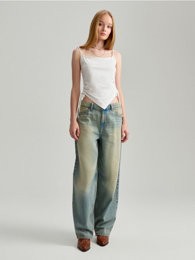 【BAON】Modulo Patch Banding Wide Pants Jeansy baggy fit mid waist jasnoniebieskie - HOUSE - 808BL-55J