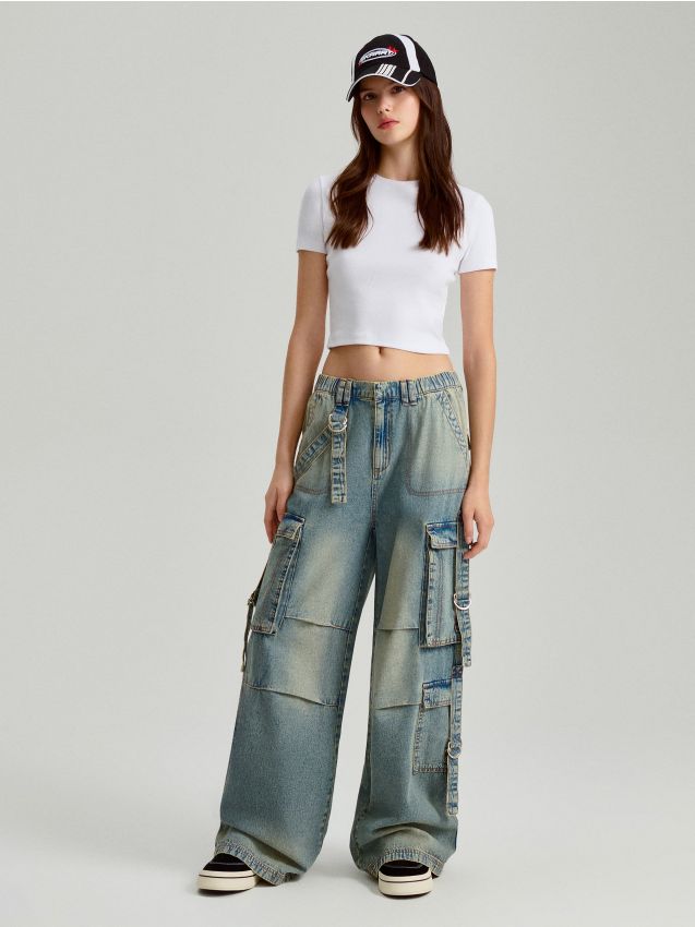 Τζιν wide leg με τσέπες cargo
