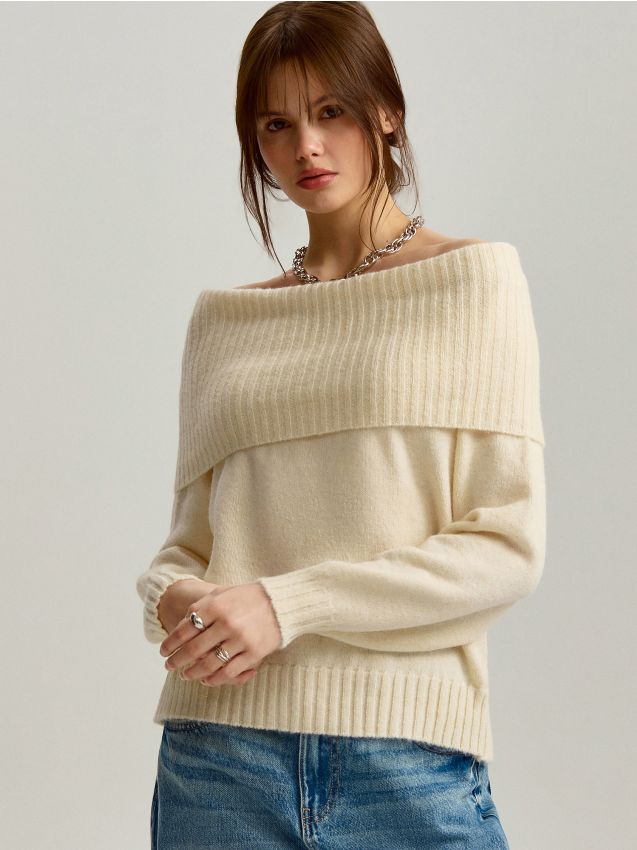 Kremowy sweter open shoulder - HOUSE - 819EX-01M